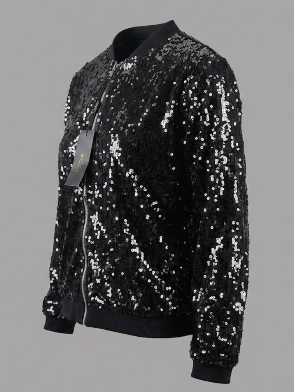 NWT Wulful Women's Plus Size XL Black Sequins Bomber Jacket Shiny Casual stretch